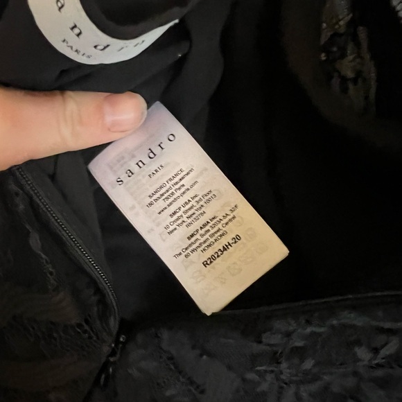 Sandro - Black Floral Lace & Embroidered Puff Sleeve Sheath Dress Size 40 - Picture 6 of 7